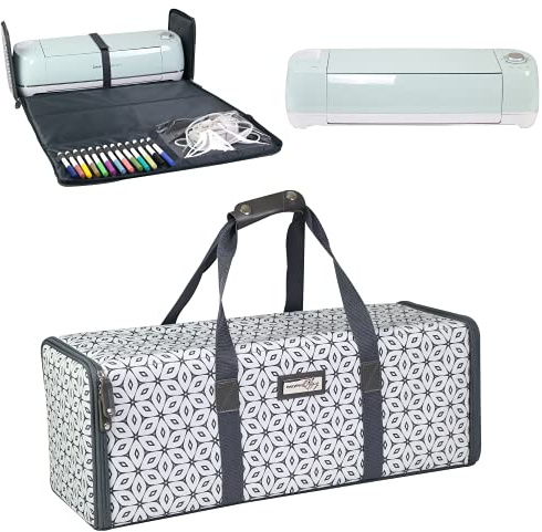 Everything Mary Die Cut Storage Case, Grey & White Geometric - Carry Bag for Cricut, Silhouette, and Most Diecut Machines - EVM12682-1