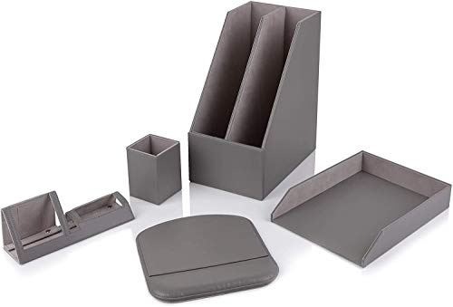 Vitinni Desk Organiser Set and File Storage - Leather Mouse Mat, Magazine File Caddy, Pen Holder, Paper Tray, Phone Holder and Business Card Holder