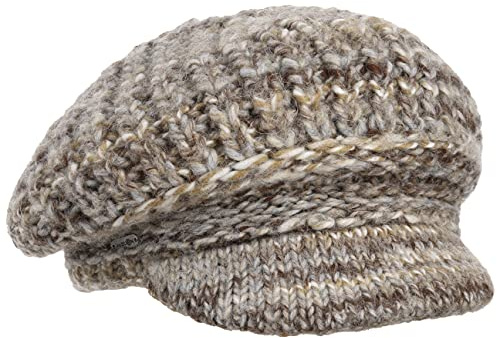 McBURN Lasenia Strick Ballonmütze Strickmütze Damenmütze Schirmmütze Damen - Made in Italy mit Schirm, Schirm Winter Herbst-Winter - One Size beige