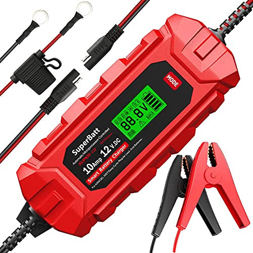 Charger SuperBatt Super-10 12V 10A Automatic Smart Battery Charger & Maintainer - Trickle Charge Fast Charge Lead Acid, VRLA AGM & GEL, EFB & AGM & Start Stop - Leisure & Marine Battery