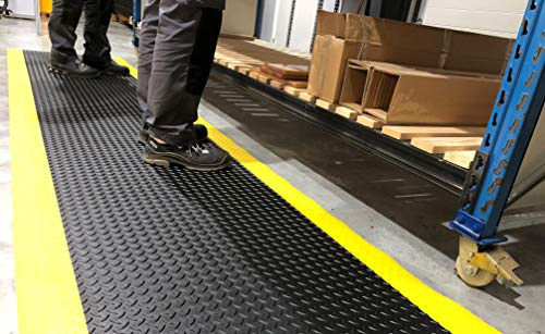 DUPLEX Pro | PROFI Anti-Ermüdungsmatte 2-lagig | verschleißfeste Oberfläche B1 | besonders ergonomisch + trittsicher | Rautenprofil | 14mm hoch (90cm x 300cm, schwarz/gelb)