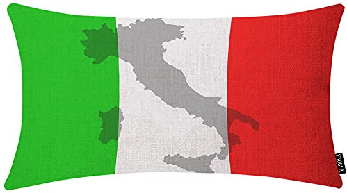 EKOBLA Copricuscino quadrato con bandiera italiana, motivo bandiera europea, paese, rosso, verde, bianco, territorio, viaggi, casa, divano, camera da letto, cotone, lino, 30 x 50 cm