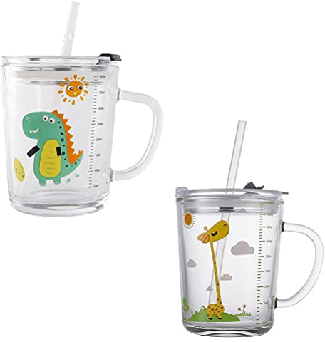 Cabilock 2Pcs Glass Straw Cup Kids Tumblers with Straws Kids Tumbler Mug with Straw Drinking Cups Tumbler Measuring Cup Drinking Glasses Reusable Tumblers