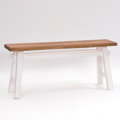 DESIGN DELIGHTS SITZBANK East | Mahagoni, 118x27,5x53cm (BxTxH) | natürliche Holzbank, rustikale Flurbank, Küchenbank, Vintage Beistellbank, Bettbank | Farbe: 06 weiß-Landhaus