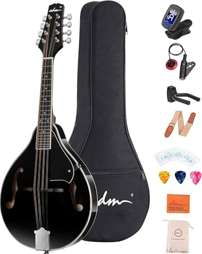ADM Music A Style Akustisches Mandolineninstrument mit Koffer, Holz, Mandolinen, Anfänger-Set für Kinder und Erwachsene, Schwarz
