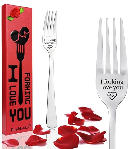 I Forking Love You Fork in Gift Box, Stainless Steel Engraved Letter Dinner Fork, Unique Carving Fork Best Gifts for Valentine's Day Christmas Birthday Anniversary with Rose