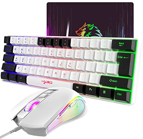 60% Teclado para Juegos, Teclado PS4, sensación mecánica, Teclado y ratón retroiluminados, Combo de Ratones para Juegos de Teclado RGB, Juego de Juegos con Teclado con Cable, Blanco