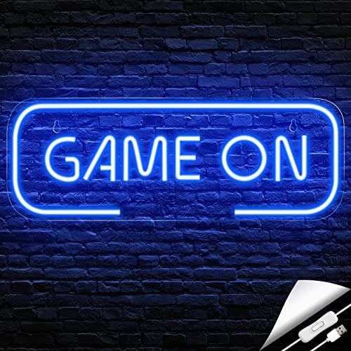 Kavaas Señal de neón para juegos, Game On Neon Sign for Game Room Decor - LED Game Neon Sign for Teen Boy Room Decor, Gamer Wall Decor - Best Gamer Gifts for Boys, Kids (Blue)