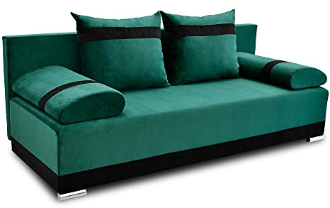 Bonni Schlafsofa Orlean Plus, Sofa mit Bettkasten und Schlaffunktionn, Klappsofa, Schlafcouch, Bettsofa, Couch vom Hersteller,Couch, Couchgarnitur, Sofagarnitur (Königsgrün/Schwarz)