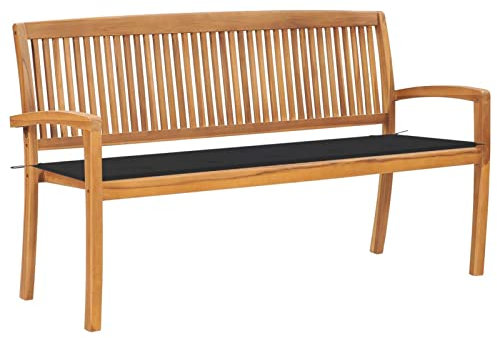 Catherinol Stapelbare Gartenbank mit Auflage, Outer Banks, Balkonmöbel, Gartenmöbel, Friesenbank, Parkbank, Bank Garten, Sitzbank, Bänke, Hochzeitsbank, Bänke Für Draussen,159 cm Massivholz Teak