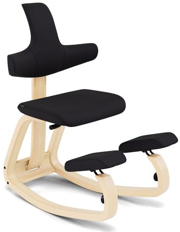 Varier Thatsit Kniesthul, EIN Verstellbarer Kniestuhl mit Rückenlehne, Design von Peter Opsvik, Profitieren Sie von Einer 10-jährigen Garantie, Natur/Schwarz