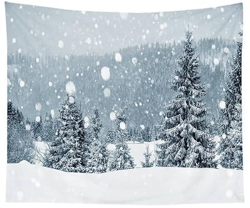 EHOMERY Wandteppich Yoga Baumwolle Hochzeit Wanddekoration Bunt Weihnachten Weihnachtsbaum Schnee Vertikal Buntes Wandtuch Wandbehang Wandschmuck Groß Schlafzimmer Wohnzimmer 130X150Cm