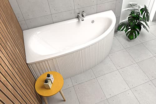 ECOLAM® Badewanne Wanne Eckbadewanne Milena Design Acryl weiß 150x70 cm LINKS + Ablaufgarnitur Ab- und Überlauf Automatik Füße Silikon