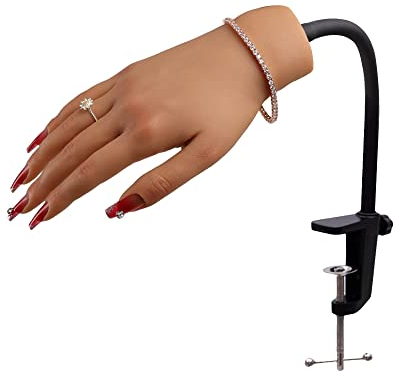 KnowU Übungshand Für Nageldesign mit Ständerhalter, Übungshand Für Gelnägel Silikon, Fake Hand, Übungshand Für Acrylnägel,Übung Training Hand Modell Rechts