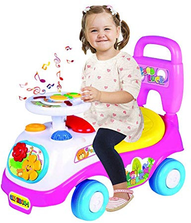 Balakaka Ride on Car Baby with Backrest/Under Seat Storage, Colourful Toddler Walker Foot to Floor Sliding Car with Sound for Toddler Aged 18-36 Months, Pink