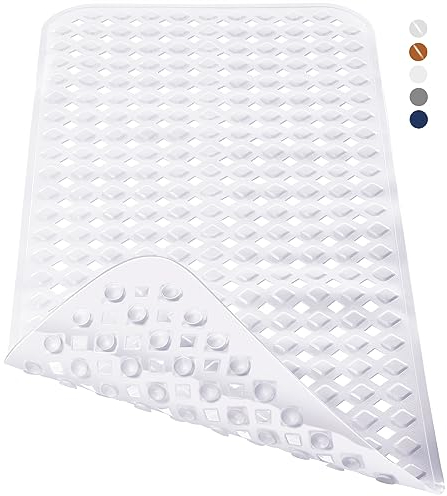 Yimobra Badewannenmatte, Extra Lang Badematte für Wanne Anti-Rutsch mit Abflusslöchern, Saugnäpfen, Phthalatfrei, Latexfrei, BPA-frei und Maschinenwaschbar (88 x 40 cm, Weiß)