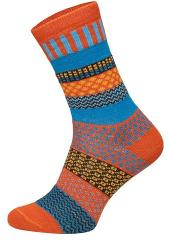 HomeOfSocks 2 Paar Warme Hygge Socken Für Herren Und Damen Aus Echter Wolle - Wollsocken Mit Fröhlich Bunten Mustern, Druckarmer Zehennaht | Orange Gr. 35-38