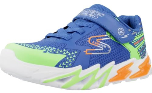Skechers Boy's Flex-Glow Bolt Sneaker, Royal Synthetic/Textile/Lime, Orange, and, 13.5 UK