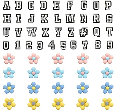 TSHAOUN 57 Pcs Shoe Charms, 20 Pcs Flower Shoe Charms 37 Pcs Number Letter Shoe Charms, Cute Shoe Charms, Shoe Charms Accessories for Adults, for Party Decorations, Christmas, Birthday