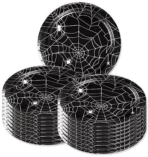 HANSAMU Halloween Teller Spinnennetz Pappteller Partyzubehör Spinnennetz Halloween Einweg Papier Geschirr Dekorationen, Gruseliges Geschirr Schwarz, 24 Stück