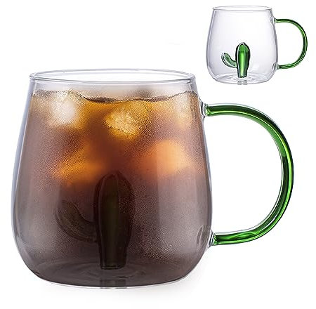Vesone Vino Cactus,Taza con Fresa | Tazas café Vidrio Multiusos Transparentes, Vasos estéticos, Taza para Beber, Taza té, Taza Deseos, Amigo