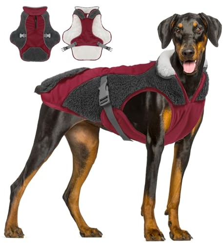 ALAGIRLS Hundemantel Französische Bulldogge Hunderegenmantel mit Bauchschutz Hundejacke wasserdichte Hundemantel Winter Hunde Winter Herbst Warme Hundebekleidung für Große Hund ALADC1105-Red-XXL