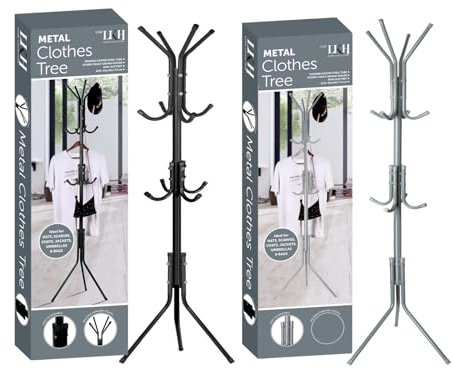 LKH Coat Rack Stand 170cm Steel Hat Stand Coat Stands with 12 Hooks – Clothes Hanger for Jackets, Hats, Scarves, Bags & Umbrellas Space Saving Design Non-Slip Feet-Grey