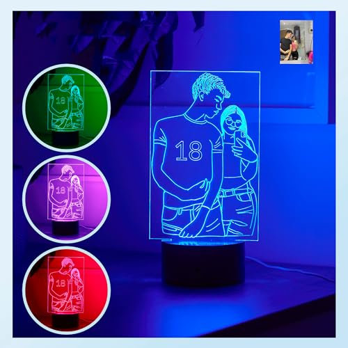 Lámpara Personalizada ilustrada con Foto y Luz Nocturna 3D-Regalo Original para Aniversario, San Valentín, Cumpleaños-Fotos Personalizadas en Metacrilato-Ideal Parejas, Amigos Familia (Multicolor)