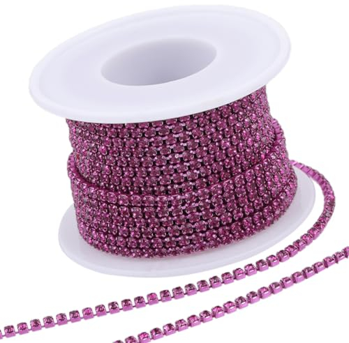 GORGECRAFT 10 Metro 2.5 mm Catena di Strass Cristallo Scintillante Strass Chiusura Catena Ad Artiglio per Fai da Te Cucito Artigianato Gioielli Perline Accessori Decorazione di Nozze, Fucsia