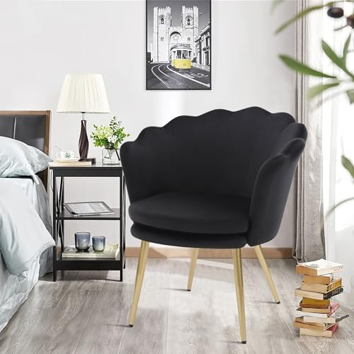 WOLMICS Schminktischstuhl aus Samt Bürostuhl 150KG für zu Hause,Ergonomischer Schreibtischstuhl für Homeoffice,Sessel Schlafzimmer mit Blütenblätter Rückenlehne Polster für Schlafzimmer/Wohnzimmer.