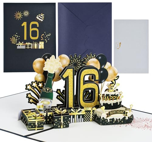 Joyoldelf 16th Birthday Card Pop Up Greeting Cards, 3D Pop Up Card Birthday Greeting Card, Birthday Cards with Envelope for Women Moms Girls Men Friends Romance Gift Card, HJ16