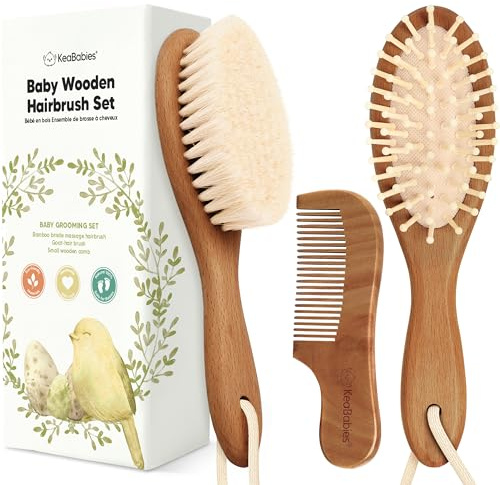 Baby Haarbürsten Set für Neugeborene, 3-in-1 Pflegeset (Oval, Dark Walnut)