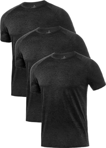 Ullnoy 3 Pack Dry Fit Sports T Shirts Mens Breathable Gym Workout T Shirts Mens Moisture Wicking Short Sleeve Running Tees Black/Black/Black XL