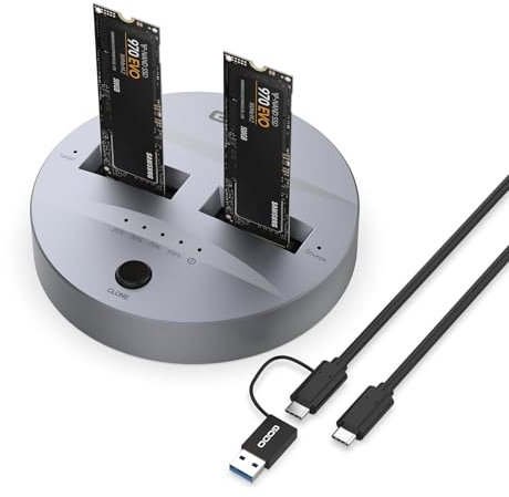 GODO NVMe/SATA M.2 Duplikator Dual-Bay Offline Clone USB C auf NVME/SATA Dockingstation für M2 SSD M Key und B+M Key Festplatten Gehäuse, werkzeugfreies Aluminium, 10 Gbit/s USB 3.1 Gen2 Typ-C-Adapter