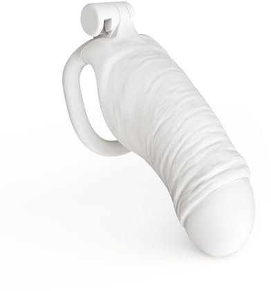 SeLgurFos Keuschheitsgürtel für Herren Chastity Cage Male Pink Sissy Sex Spielzeug mit 4 Ring Nylon-Keuschheitskäfig in Form Eines Dildos Bdsm Bondage für Männer Keuschheit (V2-White-Large)