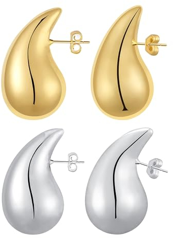 Kalamakala Waterdrop Ohrringe Dupes 2 Paar, Teardrop Earrings für Damen, Dicke Creolen für Frauen, leichte Waterdrop Hollow Open Hoops, Chunky Teardrop Earrings für Frauen und Mädchen