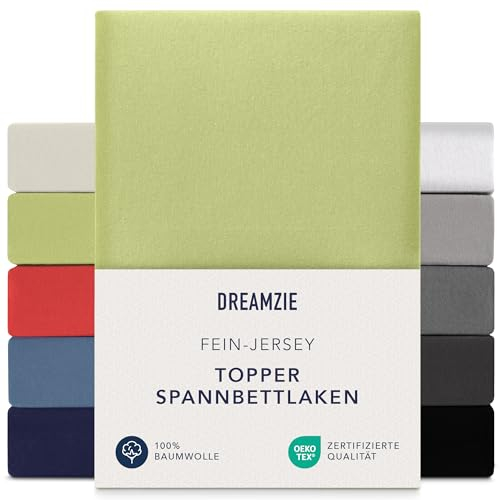 Dreamzie Premium Topper Spannbettlaken 180x200 cm - 200x200 cm - extra niedriger Seitenhöhe - für Topper - Topperauflage - Spannbetttuch Jersey Baumwolle, 150 g/m² - Oeko-TEX - Grün