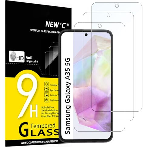 NEW'C Lot de 3, Verre Trempé pour Samsung Galaxy A35 5G (6,6 Pouces) Film en Protection écran efficace contre les Rayures - sans Bulles - Ultra Résistant (0,33mm HD Ultra Transparent) Dureté 9H Glass