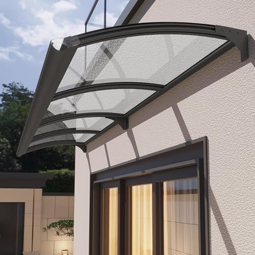 Transparentes Pultbogenvordach,Vordach Überdachung Haustürvordach,65/80/100/120/150 cm Breite Vordach für Haustür,Dach vor Regen und Uv-Schutz,Leicht Zusammenzubauen (150x360cm/59 x142)