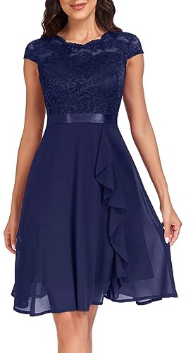 Damen Abendkleider Elegant A Linie Festliches Abendkleider Cocktailkleid V Ausschnitt Standesamt Chiffon Hochzeitskleider Kleid Spitze Partykleid Spitzen Dress Brautkleid