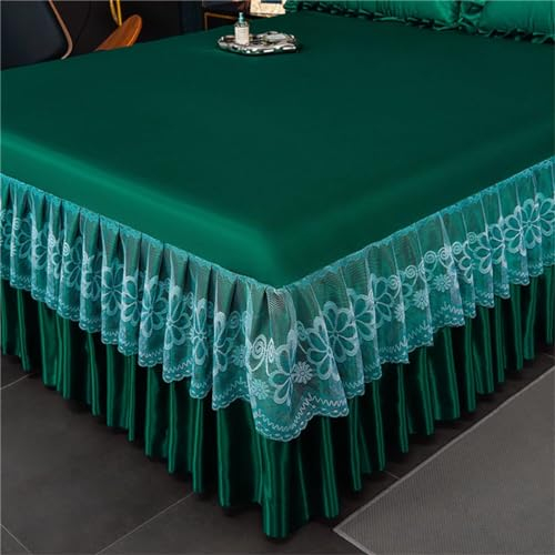 PEIHUODAN Jupe De Lit Plissée avec Volants, Style élégant Drap De Lit à Volants Protège-Matelas Drap-Housse Drap-Housse Doux De Couleur Pure Drap-Housse De Lit (Grün,90X190CM)