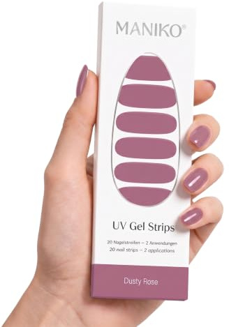 Maniko UV Gel Strips Dusty Rose Rosa – 20 UV Nagelsticker, 2 Anwendungen | UV Nagellack zum Kleben, selbstklebende Nagelfolie für natürliche Nägel, vegan & langanhaltend – Geschenk zu Geburtstag