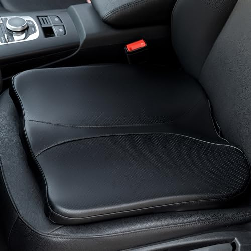 QYILAY Sitzkissen Auto, Memory-Schaum Sitzerhöhung Auto Erwachsene, Schmerzlinderung und Verbesserte Sitzhaltung, Orthopädisches Sitzkissen für Keilkissen Auto, Bürostuhl.(Kunstleder, Schwarz)