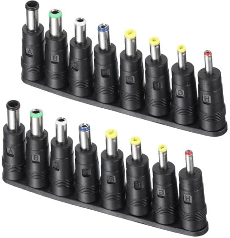 VISSQH 2 x 8 en 1 universel DC Plugs adaptateur alimentation,5.5 x 2.1mm DC Barrel Jack,DC Fiche creuse,pour Ordinateur Portable, Routeur etc(noir)