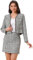 Allegra K Tenues en Tweed à Carreaux pour Femmes Ensemble Veste Blazer Courte et Jupe Ouverte sur Le Devant Noir M