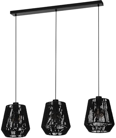 EGLO Hängelampe Persley, Pendelleuchte über Esstisch | Esszimmerlampe 3-flammig im Japan-Stil, Metall und Papier in Schwarz, FSC-zertifiziert, E27 Fassung, 92 cm