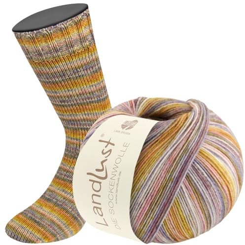 LANA GROSSA Landlust die Sockenwolle | Garn aus Merinowolle in verschiedenen Farben | Handstrickgarn aus 80% Schurwolle (Merino) & 20% Polyamid | 100g Wolle zum Stricken & Häkeln | 420m Garn FB812
