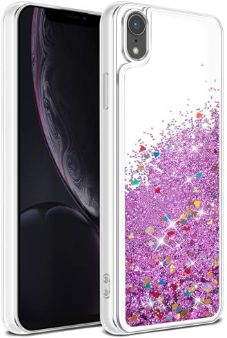 Qiinogow Case Compatible with iPhone XR, Glitter Case with Quicksand Flowing Liquid, Clear Transparent TPU Gel Silicone ShockProof Protective Phone Cover,Purple