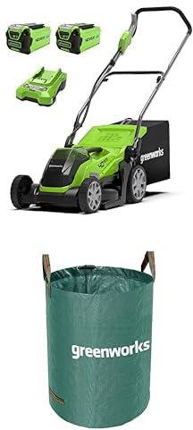 Greenworks 40V Cordless Lawnmower for Lawns up to 400m², 35cm Cutting Width -G40LM35K2X + Greenworks Tools 120 L garden waste bag, AMP-120CB