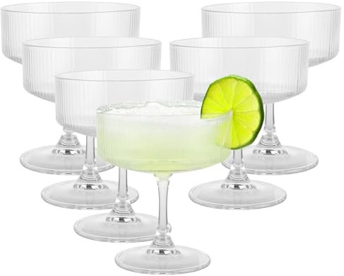 LDXDRU Lot de 6 verres à coupe vintage - 200 ml - Bols à champagne côtelés - Verres à cocktail pour champagne, expresso, martini, margarita, desserts